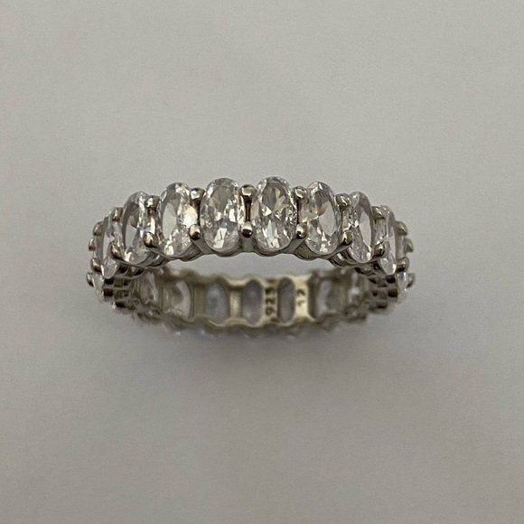 925 Silver band ring oval clear cz stones rhodium plated - Picture 6 of 8